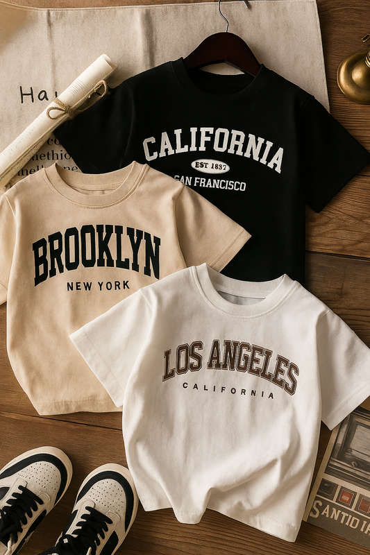 3 pcs Set Casual Minimalist Retro American Style Tee